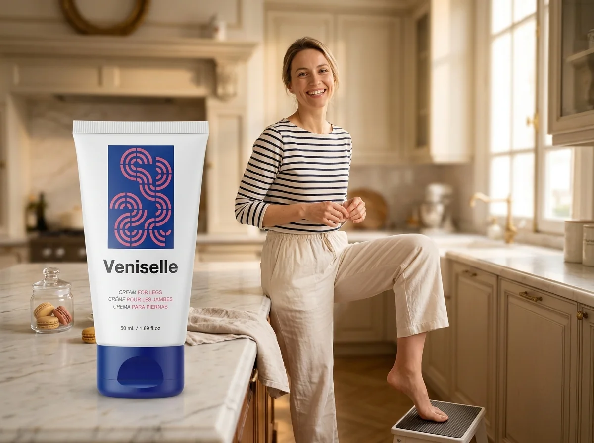 Woman using Veniselle leg cream at home