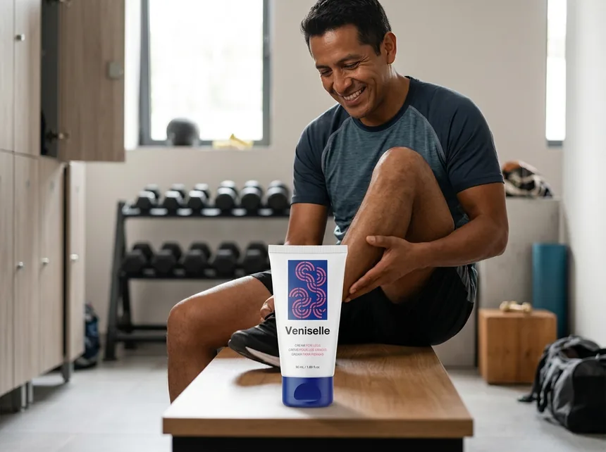 Runner stretching legs after a training session — athletic leg care and recovery